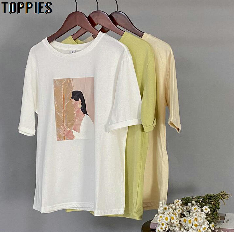Toppies Summer graphic tees fashion character printing t-shirts summer tops woman short sleeve white t-shirts korean clothings 210406
