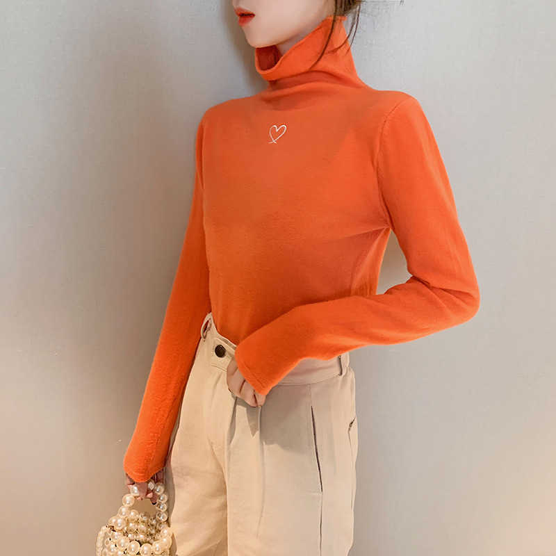 H.SA Winter Sweater Women Basic Soft Pullover and Jumpers Turtleneck Knitwear Slim Elastic Pull Femme Embroidery Sweet Pull 210716