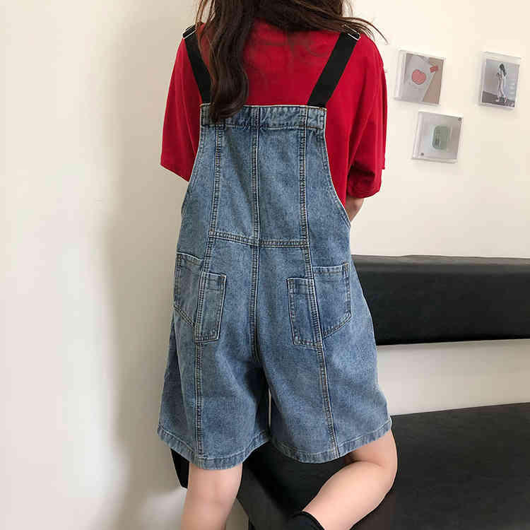 SML Summer korean preppy style Jumpsuit Denim Overalls Casual Girls vintage Wide Leg Jeans Shorts womens (78151) 210423