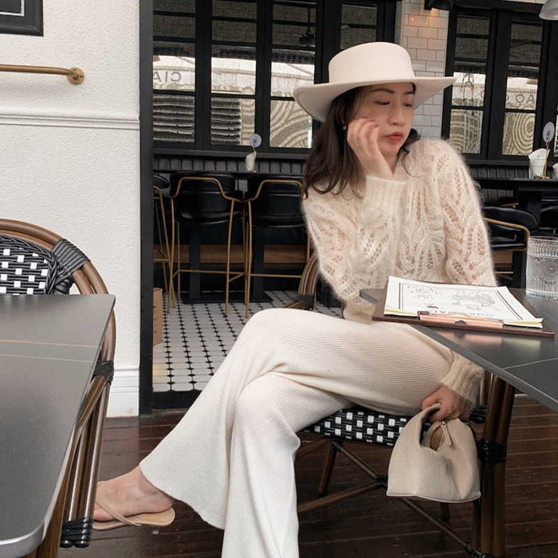 sweater autumn white openwork knitted cardigan french mohair coat female air-conditioning suit 16179 211007