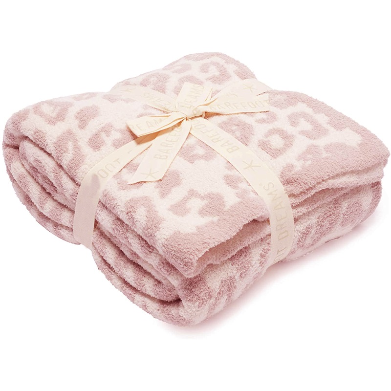 

Barefoot Dreams blanket top sell super soft 100% polyester microfiber feather yarn leopard zebra jacquard knit throw  597 S2