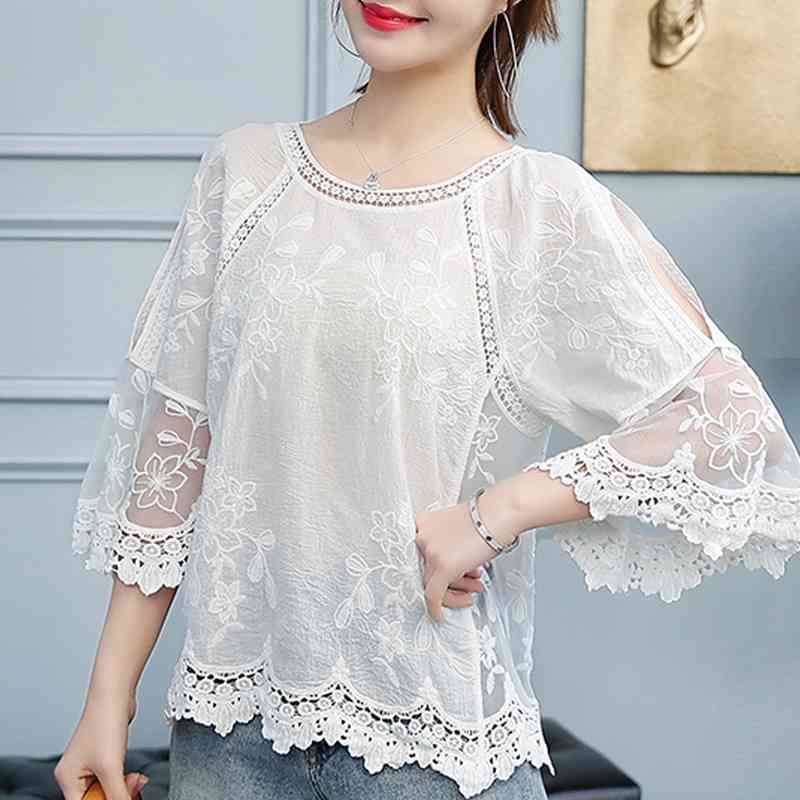 blusas mujer de moda shirts women flare sleeve embroidery white blouse tops s and blouses 4506 50 210506