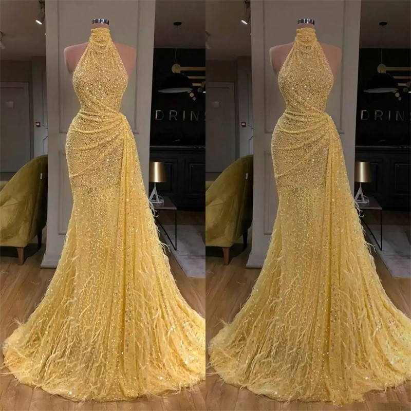 Yellow Prom Dresses High Neck Sparkly Sequins Feather Custom Made Floor Length Sleeveless Graduation Party Evening Dress Robe De Mariée, Gray
Yellow Prom Dresses High Neck Sparkly Sequins Feather Custom Made Floor Length Sleeveless Graduation Party Evening Dress Robe De Mariée, Gray