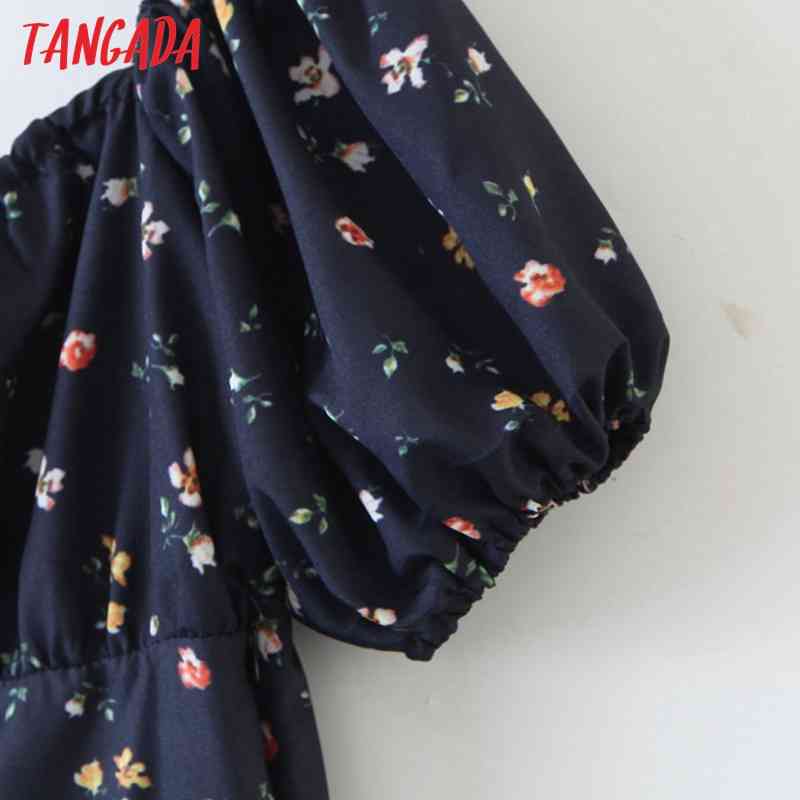 Women Flowers Print Summer Puff Short Sleeve Buttons Ladies Mini Dress Vestidos 8M3 210416
