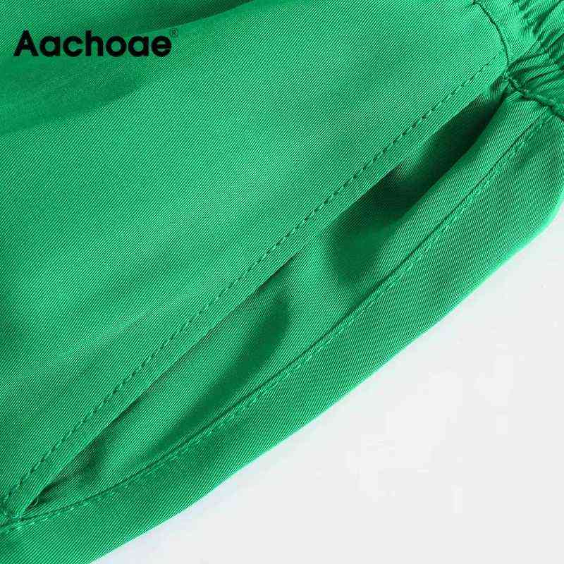 Aachoae Women Wide Leg Pants Green Casual Long Trousers Fashion Vintage High Street Lady Pantalon 211115