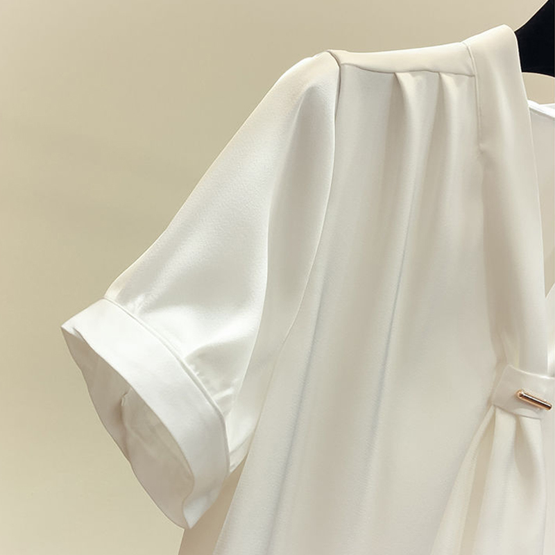 Vintage Short Sleeve Chiffon Shirt Solid Loose Women Tops and Blouse Elegant Summer Office Lady Clothes Blusa Feminina 9132 210506