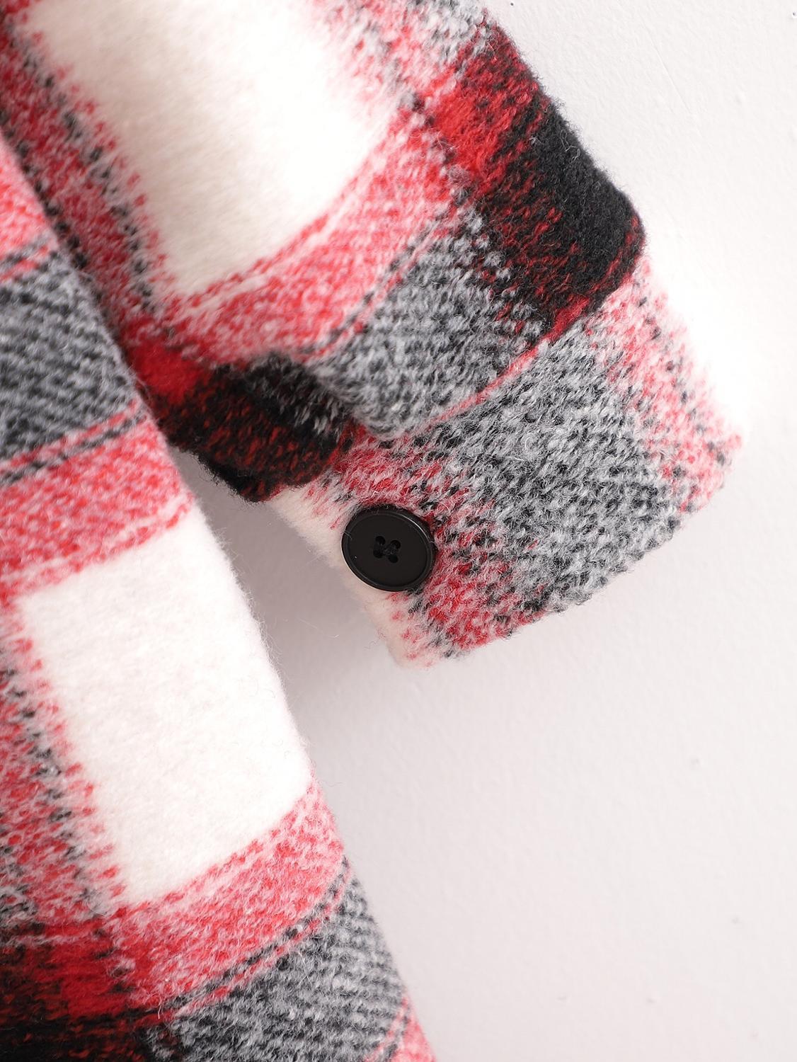 Winter Gingham Check Plaid Coat Oversize Style Women Front Pockets Loose Long Lapel Woolen Jacket 210429