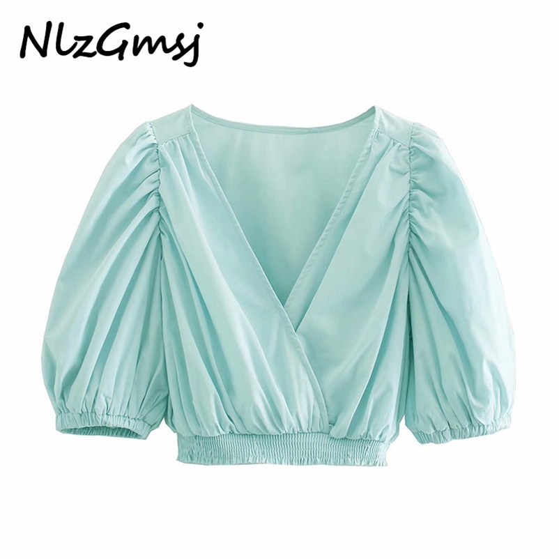 Blouse Women Blouses Fashion Summer Green Long Sleeve Top Elasticity Ruched Elastic Wwaist Tops Chic 210628, As picture
Blouse Women Blouses Fashion Summer Green Long Sleeve Top Elasticity Ruched Elastic Wwaist Tops Chic 210628, As picture