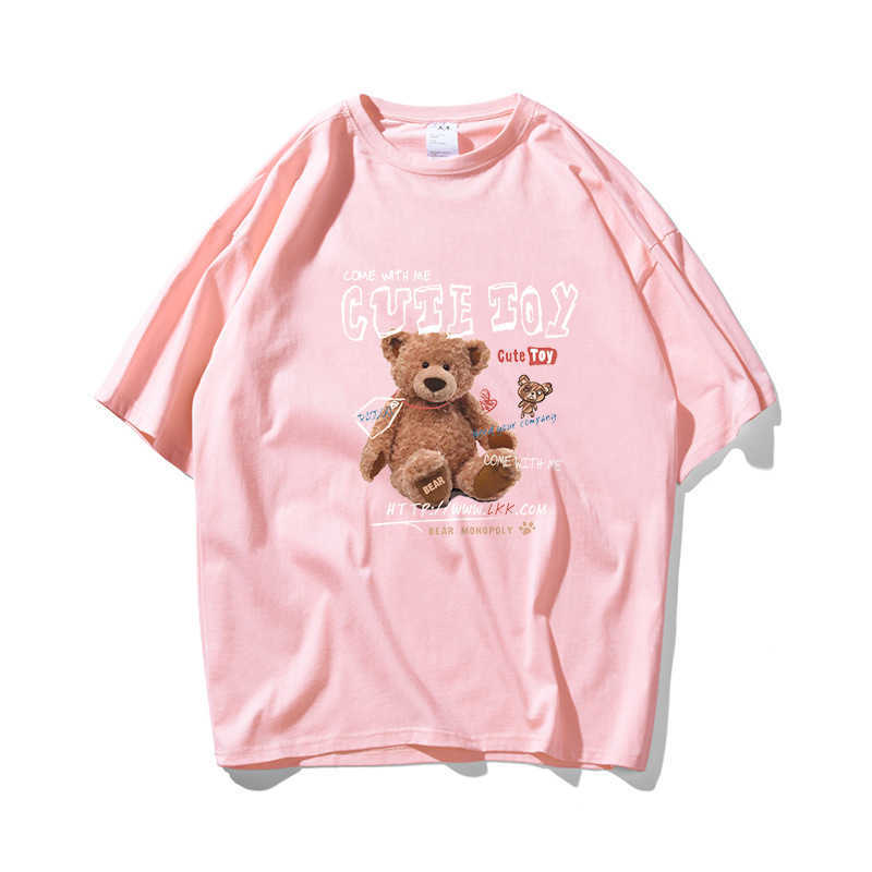 Plush Bear Hip Hop Oversize T Shirt Men Streetwear Graffiti Harajuku Tshirt Half Sleeve Cotton Loose HipHop T-Shirt Couple 210603