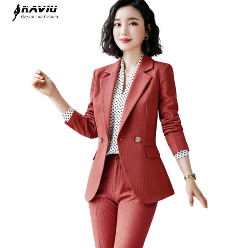 Fashion Temperament Stripes Pants Suit Women Autumn Winter Formal Long Sleeve Blazer and Trousers Office Lady Business Work Wear 210604, Brick red coat pants
Fashion Temperament Stripes Pants Suit Women Autumn Winter Formal Long Sleeve Blazer and Trousers Office Lady Business Work Wear 210604, Brick red coat pants