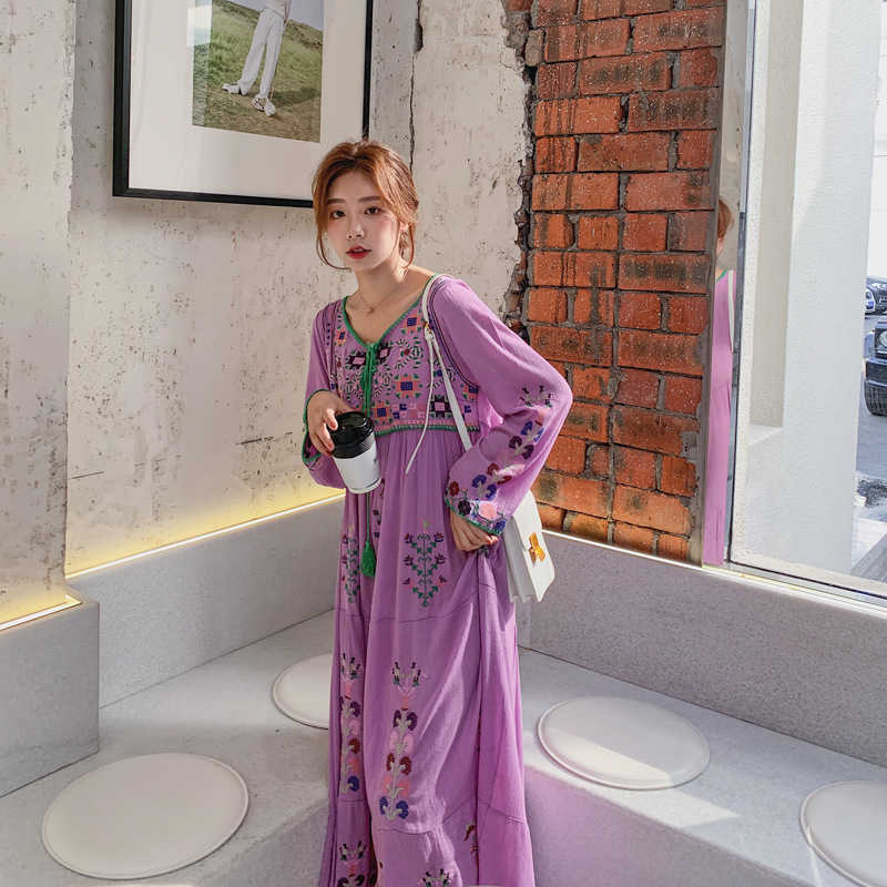 VANOVICH Summer and Spring Bohemian Dress Women Fashion Casual Embroidery Pluz Size Long Sleeve Clothing 210615