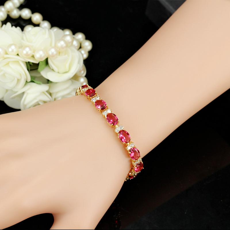 Dubai Yellow Gold Color Jewelry Oval Olive Green Crystal Connect Bling CZ Classy Ladies Bracelet Bangle For Women AB079 Link, Chain