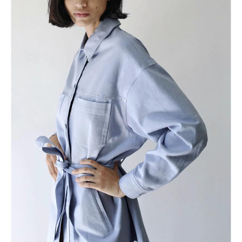 Women Fashion With Belt Stud Appliques Loose Jacket Coat Vintage Long Sleeve Pockets Female Outerwear Chic Tops 210521, Blue
Women Fashion With Belt Stud Appliques Loose Jacket Coat Vintage Long Sleeve Pockets Female Outerwear Chic Tops 210521, Blue