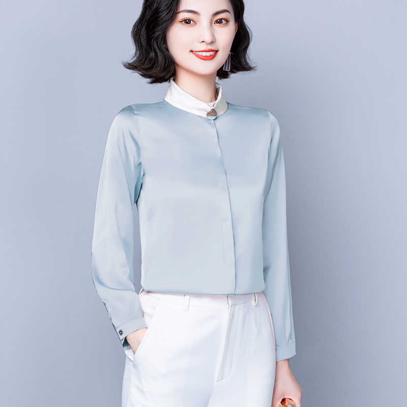 Korean Silk Women Shirts Long Sleeve Blouses Office Lady Satin White Shirt Tops Plus Size Blusas Femininas Elegante 210531