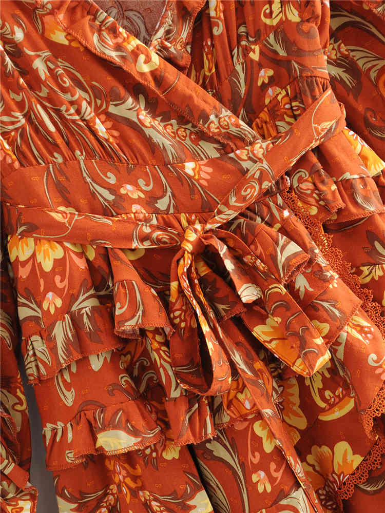 beauty Fashion Boho Floral Print Mini Dress Women Holiday Chic Ruffles V-neck Summer Dresses Mujer Vestido De Moda 210514