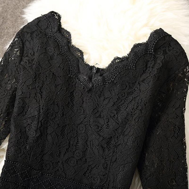 Spring Women Long Sleeve Lace Dress Big Size M-3XL Dress Elegant Lady Long V-neck Dressess Vestidos Autumn Bottomings 210521