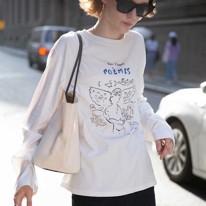 Yedinas Printed Long Sleeve Women T-shirts Fashion Vintage Tshirt Female Casual Tee Shirt Femme Chic Street Style Top Streetwear 210527