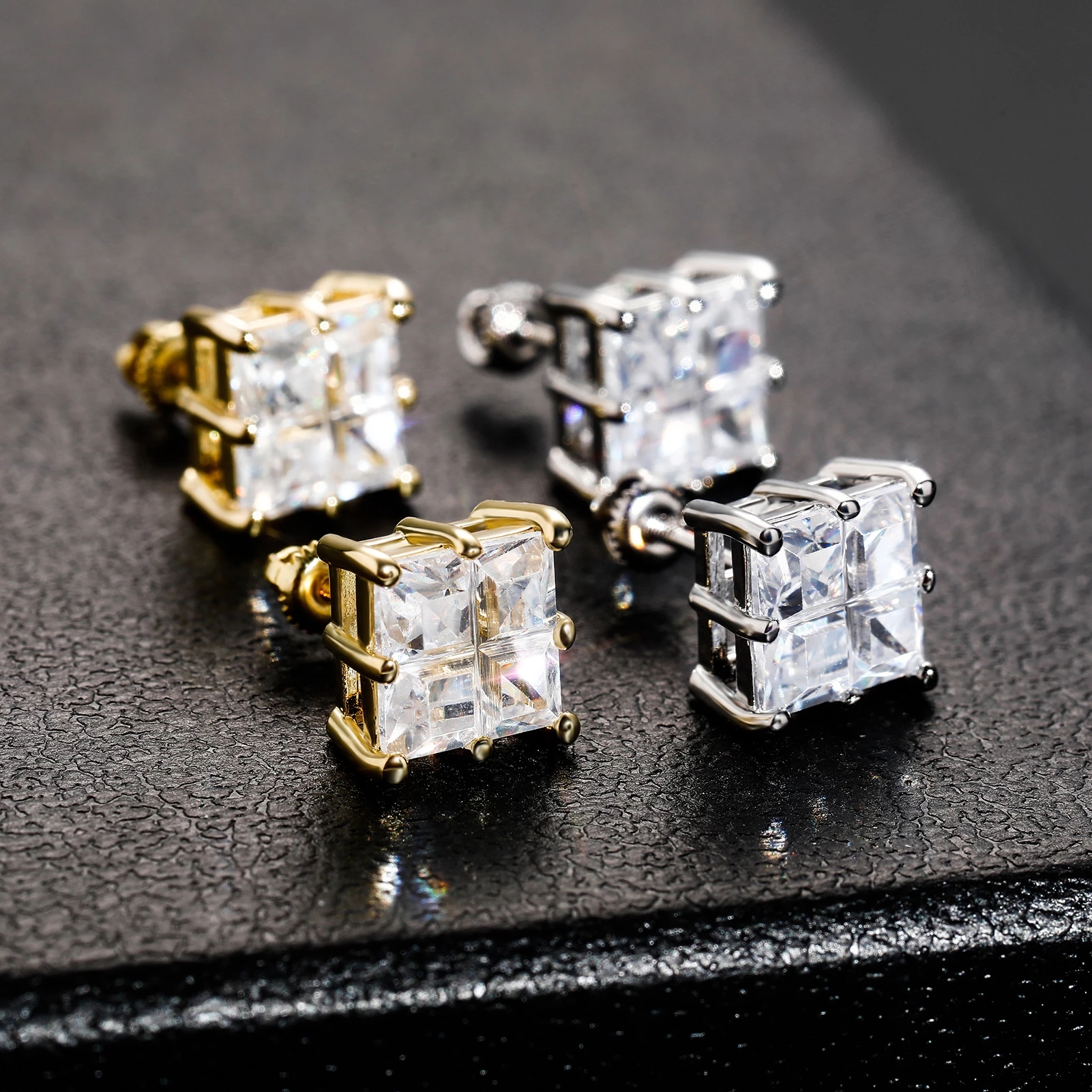 Hip Hop Stud Claw Set Cube CZ Stone Bling Ice Out 9mm Square Stud Earrings for Men Rapper Jewelry
Hip Hop Stud Claw Set Cube CZ Stone Bling Ice Out 9mm Square Stud Earrings for Men Rapper Jewelry