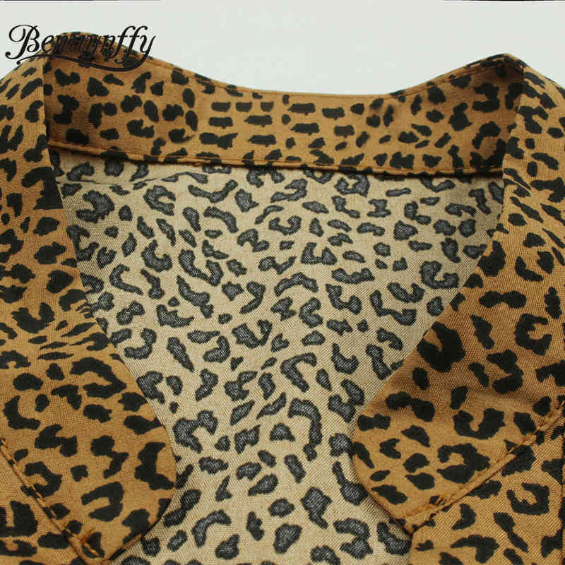 Leopard Print Frill Trim Office Top Women Spring Autumn V Neck 3/4 Sleeve Elegant Button Ladies Tops and Blouses 210510