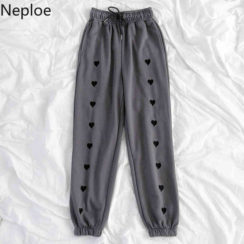 Neploe Sweetwear Sweatpants Women Loose Heart Embroidery Casual Wide Leg Pants Spring Korean Pantalon High Waist Slim Trousers 210422