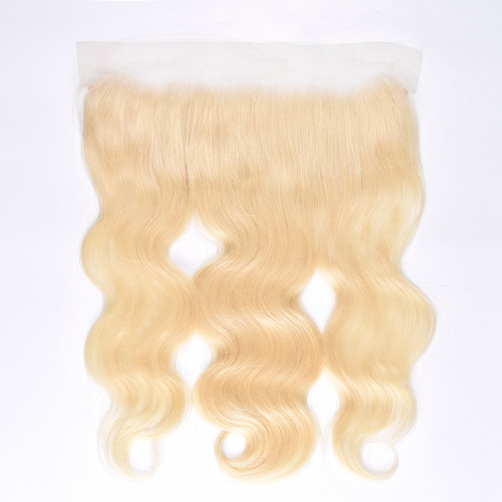 Straight 13X4 Human Lace Closure 613# Blonde Color Pre-Plucked Natural Hairline With Baby Hair