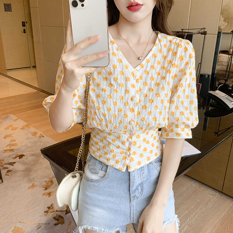 Summer Korean Fashion Womens Tops and Blouses Chiffon Women Short Sleeve Purple Shirts Ladies 210531