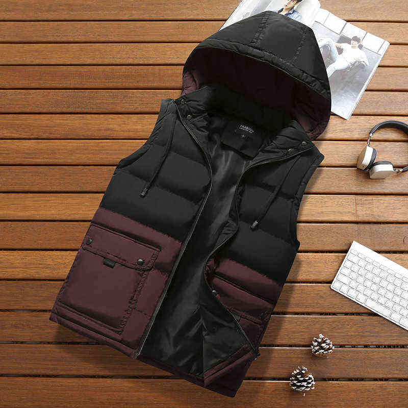 CHAIFENKO Men's Vest Jacket Winter Waterproof Warm Sleeveless Men Jacket Fashion Hooded Casual Vest Men Autumn Thicken Waistcoat 211111