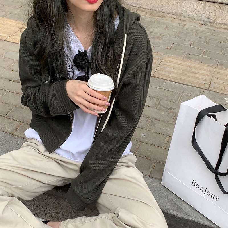 3 colors korean preppy style Women autumn Hooded Coats Zipper Jacket Casual Clothing Female short Coat womens (X1625) 210423