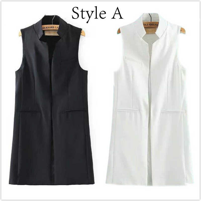 Bella blazer casual women vest waistcoat women long suit vest female jacket coat black pockets office lady 210819