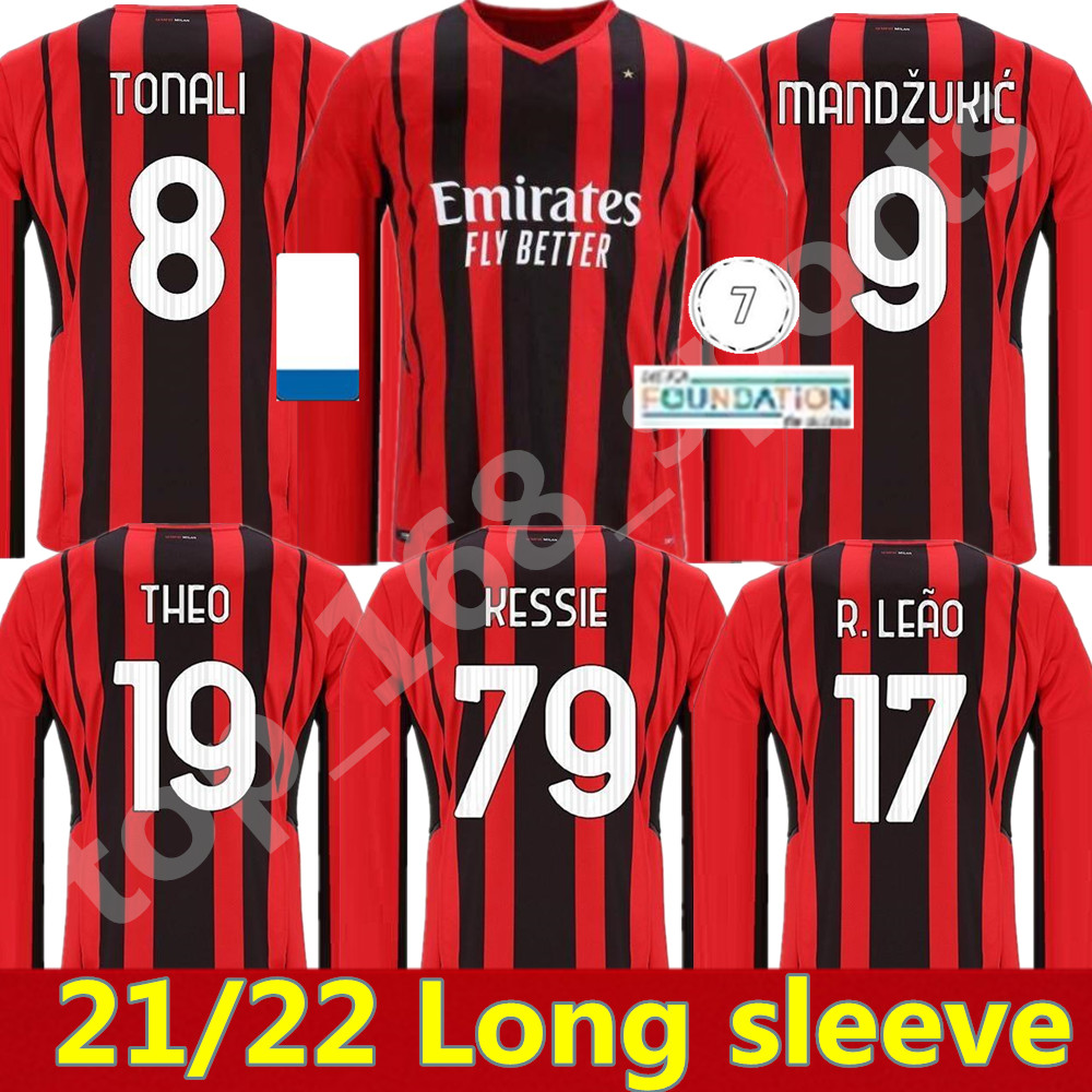 AC milan Long sleeve 21 22 soccer jersey IBRAHIMOVIC BRAHIM BENNACER KESSIE ROMAGNOLI CALHANOGLU 2021 2022 football shirt TONALI REBIC maillot adult men, Home
AC milan Long sleeve 21 22 soccer jersey IBRAHIMOVIC BRAHIM BENNACER KESSIE ROMAGNOLI CALHANOGLU 2021 2022 football shirt TONALI REBIC maillot adult men, Home