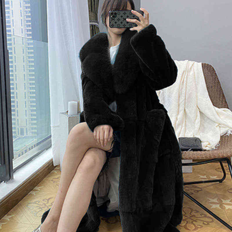 Plus Size 5xl Winter Coat Women Fashion Belt X Long V Neck Thick Warm Faux Fur Winter Coats for Women B051 211123