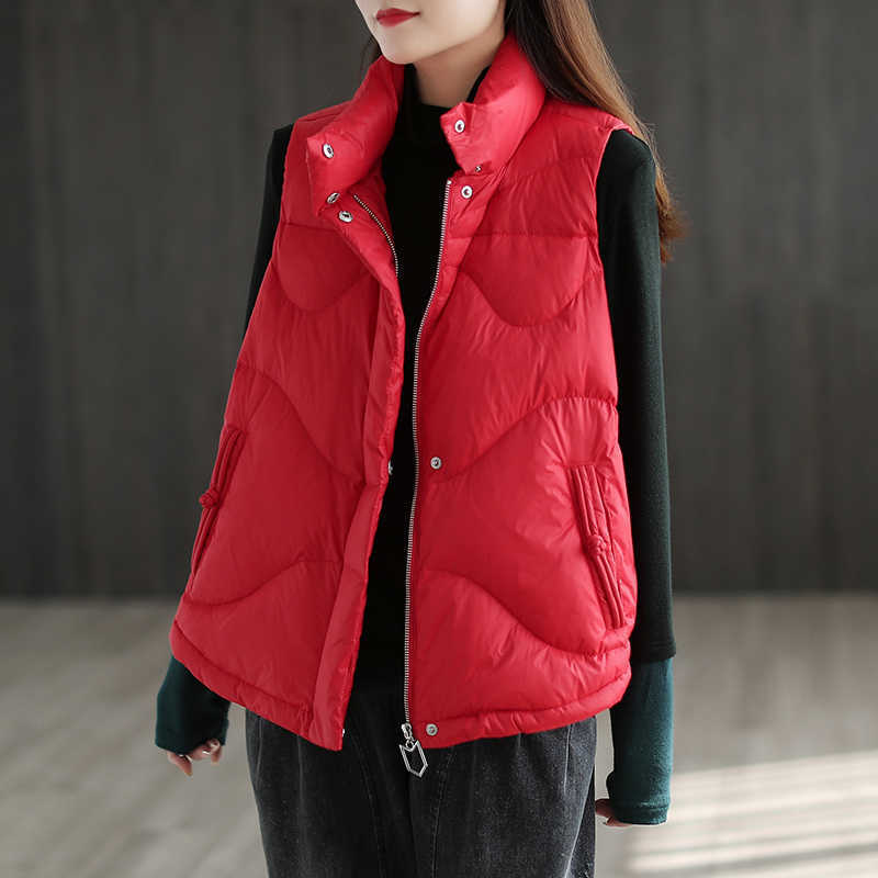Women Winter Autumn Down Vest Black Stand Collar Gilet Sleeveless Puffer Parkas Female Waistcoat Duck 210909wtt