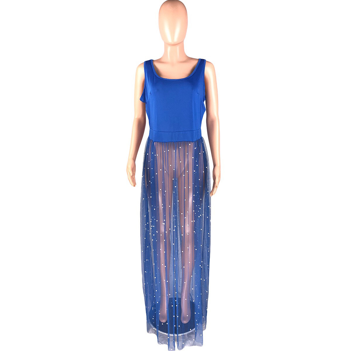 Blue High Waist Transparent Or Length Dress: Sexy Nightclub Wear For Plus Size African Women