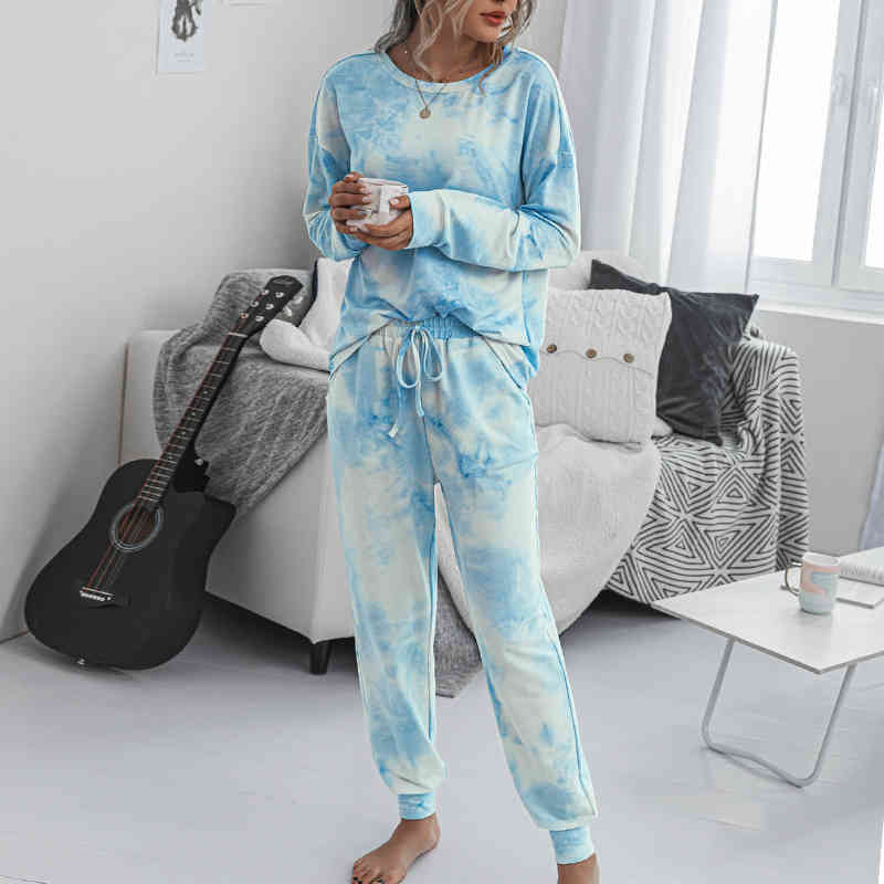 Wonder casual Tie-dye suits plus size loose long sleeve pink over elastic waist ladies 210510