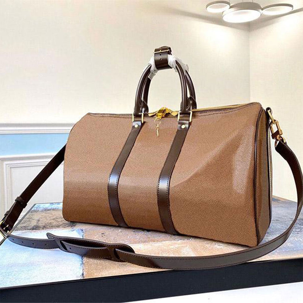 45 50 55cm luxury handbags large capacity womens travel bags Leather Fashion High Quality Designer mens shoulder duffel bag on luggage bottom rivets with lock head, Brown flower
45 50 55cm luxury handbags large capacity womens travel bags Leather Fashion High Quality Designer mens shoulder duffel bag on luggage bottom rivets with lock head, Brown flower