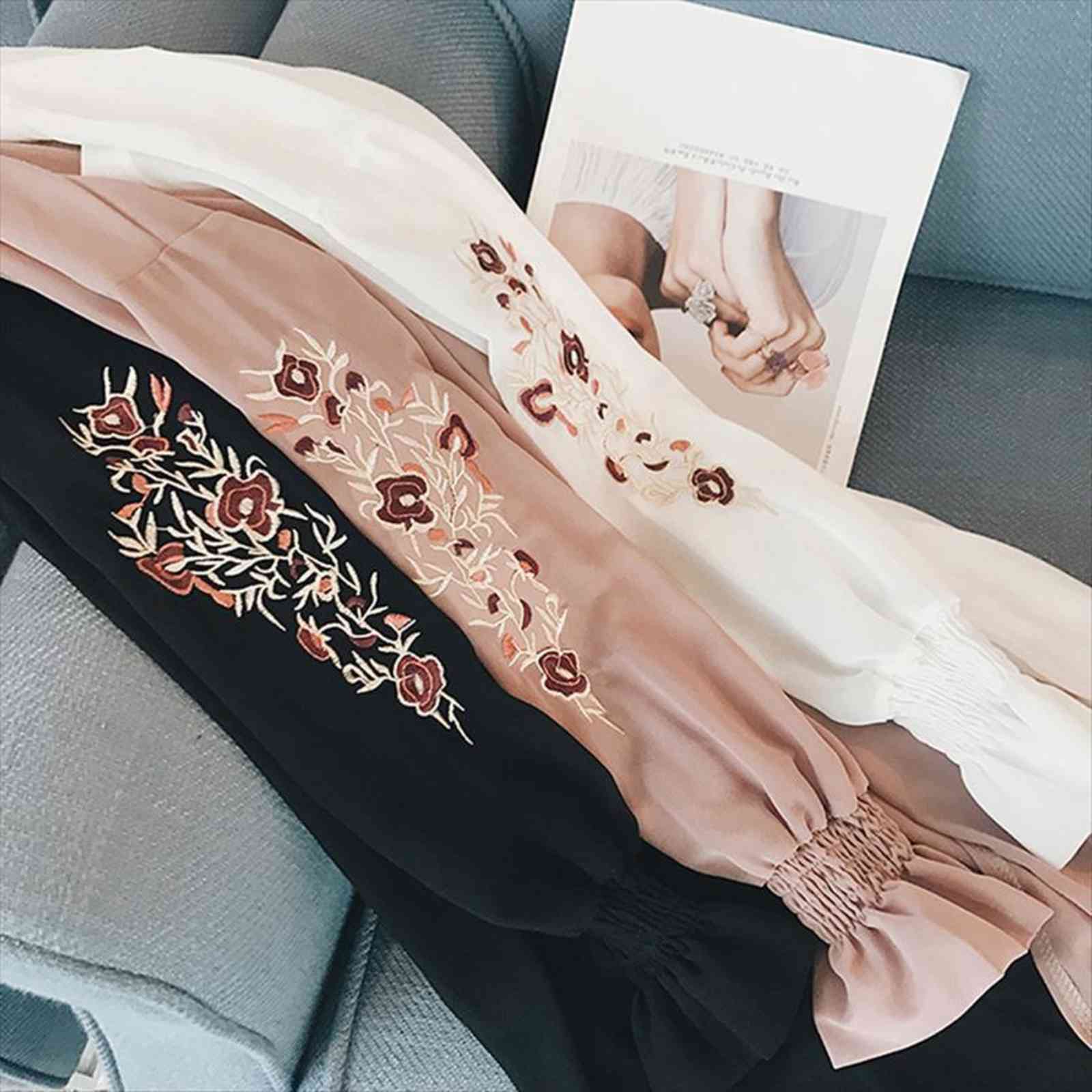 summer kimono cardigan korean women shirts flare sleeve long beach fashion design floral embroidery chiffon, White
summer kimono cardigan korean women shirts flare sleeve long beach fashion design floral embroidery chiffon, White