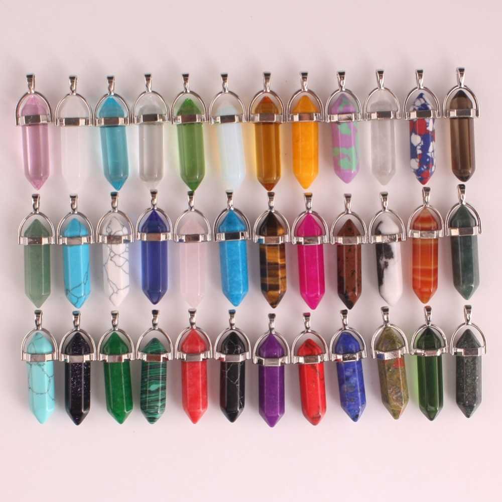 24pcs/lot Healing Point Chakra Pendants Hexagonal Quartz Crystals Bullet Shape Stone DIY Pendulum Beads For Jewelry Making Free 211012