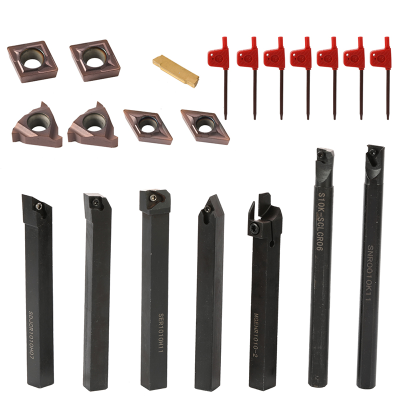 7pcs 10mm Shank Lathe Tool Holder Lathe Tools Metal Cutter Industrial Turning Rod With Carbide Inserts