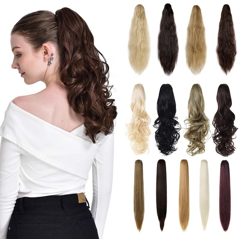 Synthetic Wigs SHANGZI Long Curly Straight Claw Clip Ponytail Hair Hairpiece Ponytails Wig Pony Tail 18-21 Inch