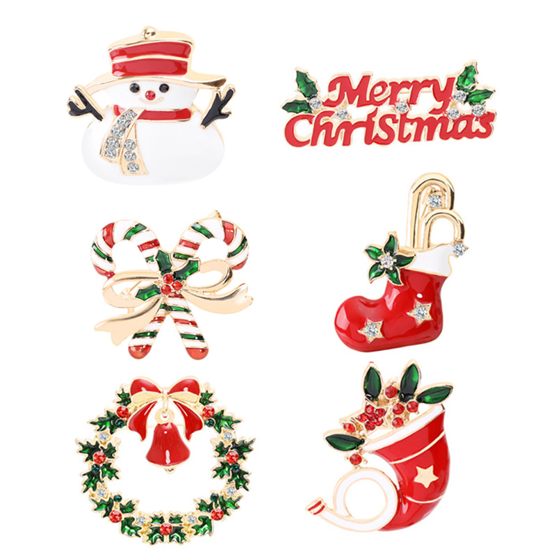 Fashion Brooch As Tree Snowman Christmas Boots Jingling Bell Santa Claus Brooches Pins Xmas Gift Free shipping
