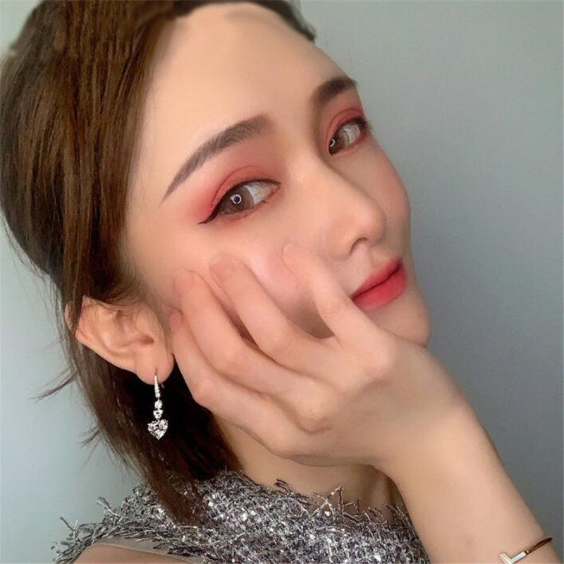 Choucong Brand Wedding Jewelry Set Luxury Stunning Heart Shape White Topaz CZ Diamond Gemstones Eternity Dangle Earring Women Clavicle Necklace For Lo