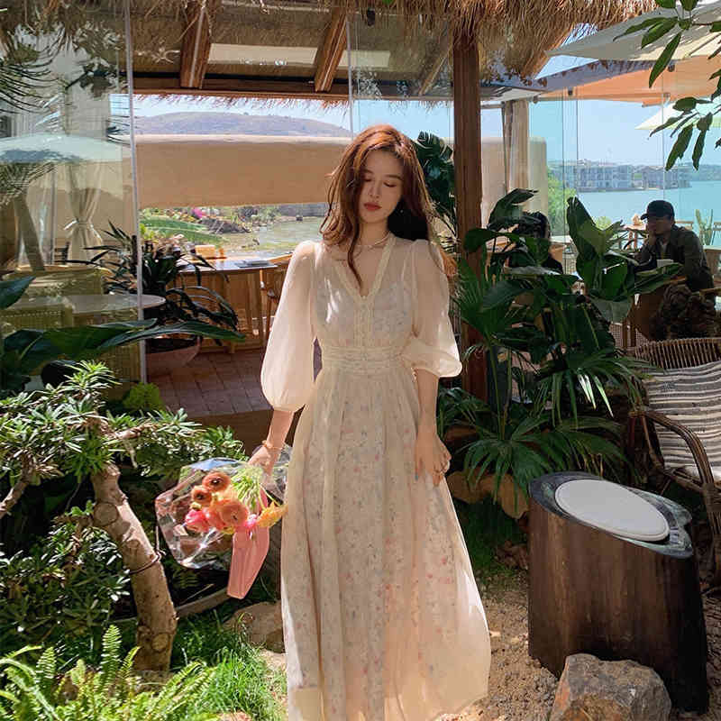 Chic Dress Korean Vintage Midi Dresses Women Casual Short Sleeve Sweet Floral Dress Ladies Elegant Button Summer 210521