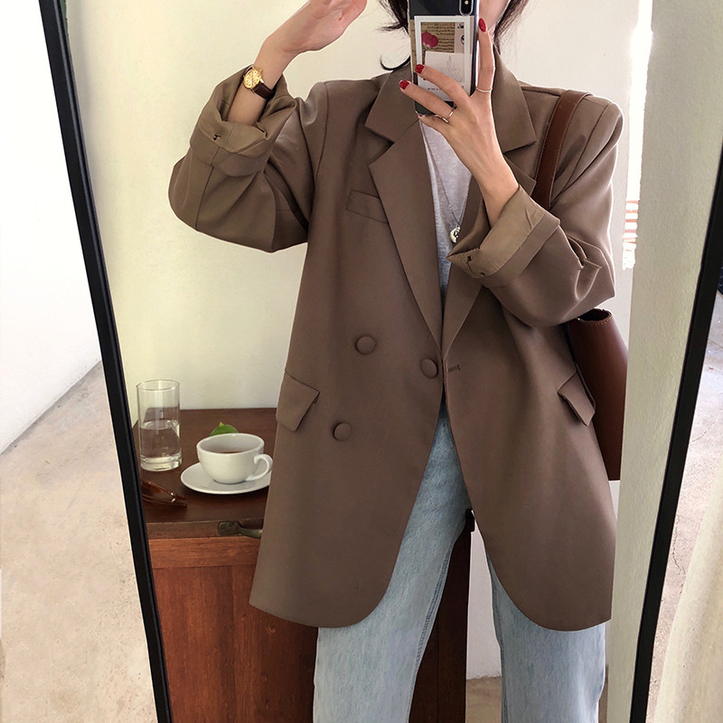 OL Formal Wear Suit Collar Women Blazer Solid Single Breasted Jacket Autumn Long Sleeve Minimalist Blazers Tops 210421