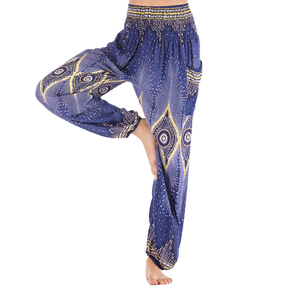 Bohemian Casual Woman High Waist Thai Print Hip Hop Pants Baggy boho dance pant Loose Hippy Lantern Pant 210604