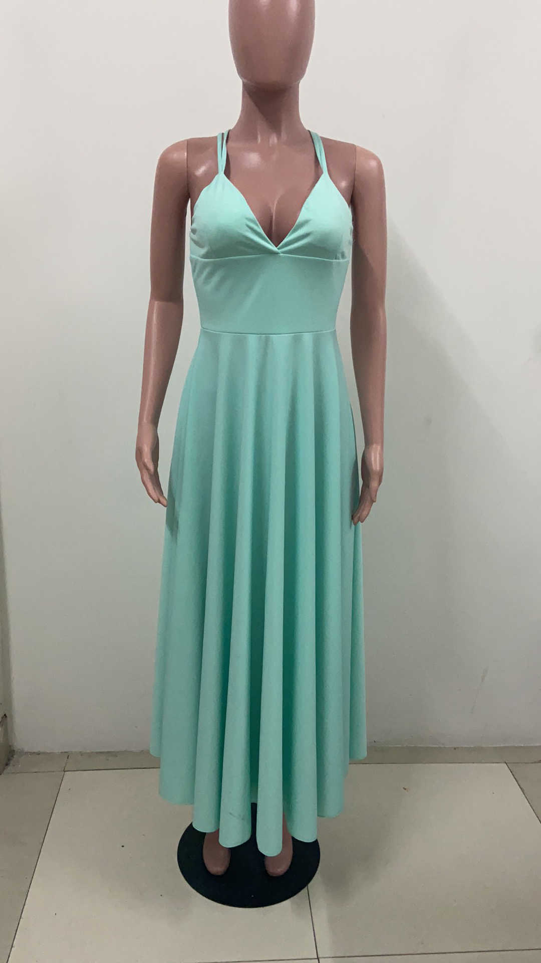 Spaghetti Strap Solid Elegant Formal Evening Party Dress Solid Maxi Vestidos 210702