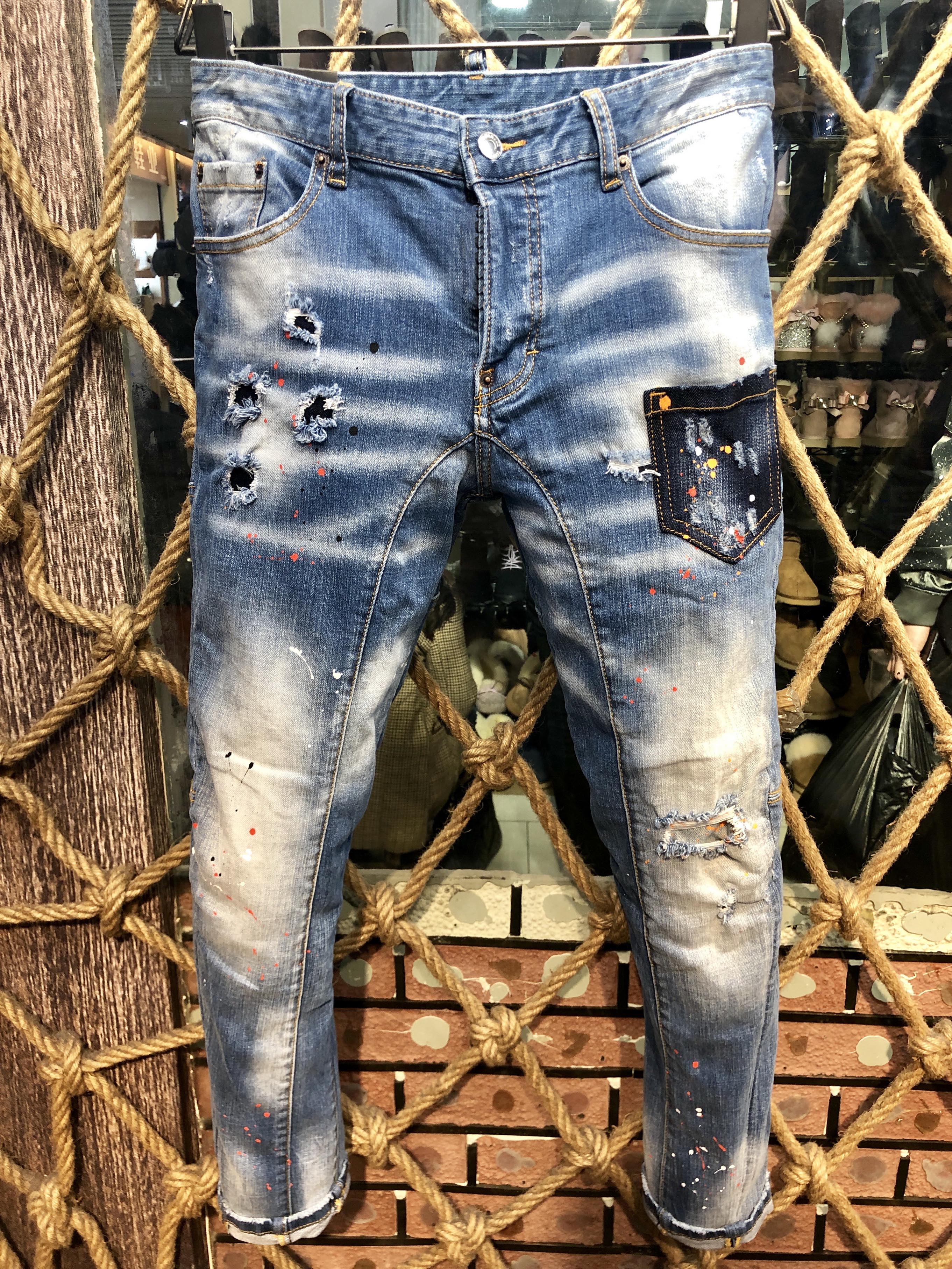 

21s Mens jeans designer Ripped Skinny Trousers Moto biker hole Slim Fashion Brand Distressed ture Denim pants Hip hop Men D2 A226 ds quared2 ds quared 2 d sq, Image display