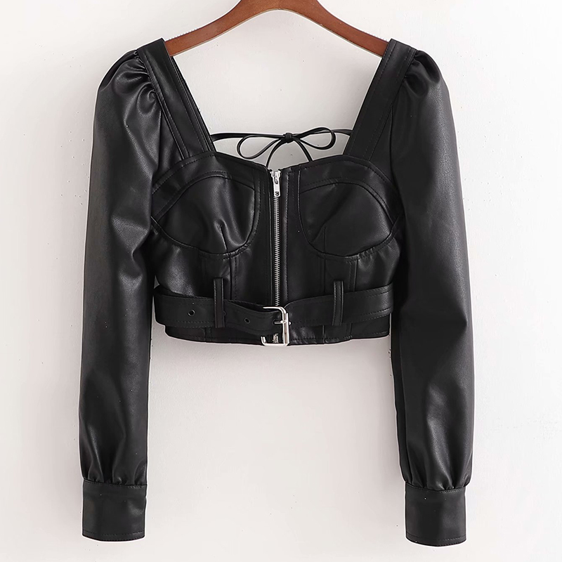 Locomotive Style Belt Back Lace Decoration Square Collar Zipper Placket Pu Short Faux Leather Cool Streetwear Chic Top 210520, Black
Locomotive Style Belt Back Lace Decoration Square Collar Zipper Placket Pu Short Faux Leather Cool Streetwear Chic Top 210520, Black