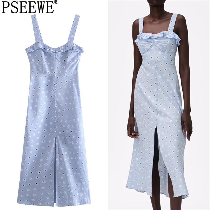 Blue Floral Long Dress Women Strap Ruffle Midi Summer Woman Ruched Sleeveless Slit Backless Sexy es 210519
Blue Floral Long Dress Women Strap Ruffle Midi Summer Woman Ruched Sleeveless Slit Backless Sexy es 210519