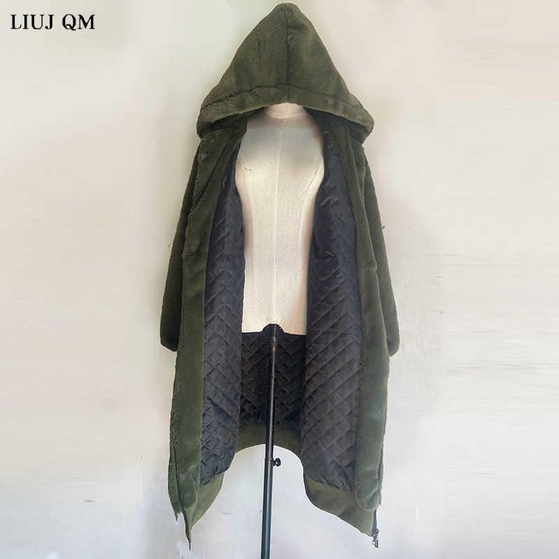 Oversized Winter Faux Fur Coat Women Parka Long Warm Faux Fur Jacket Coats Hoodies Loose Winter Coat Outwear casaco feminino 210917