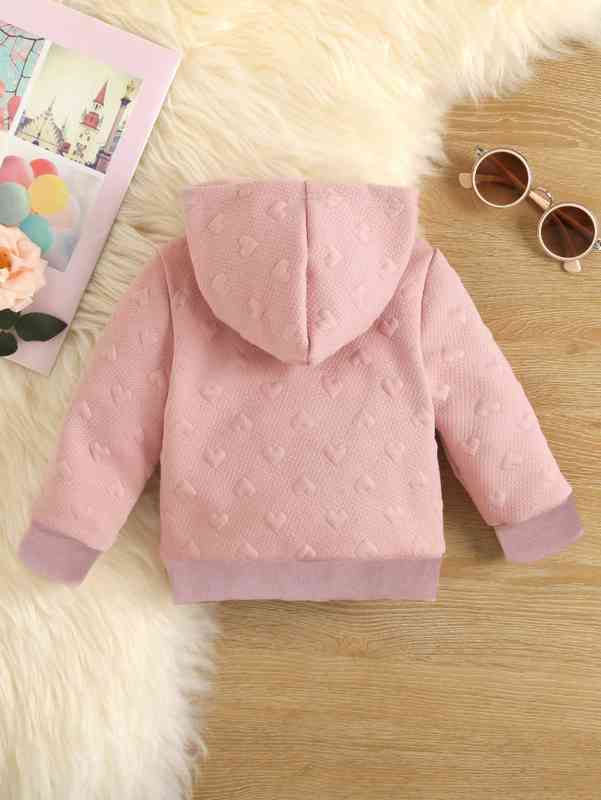 Baby Heart Textured Zipper Hooded Jacket SHE